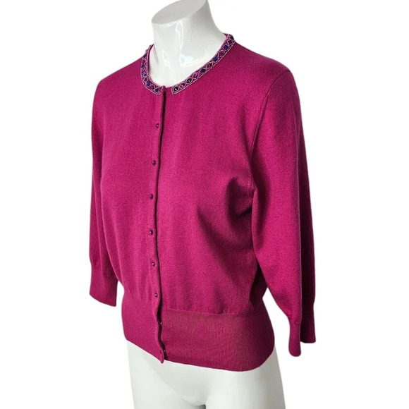 Tibi Womens Silk Angora Jewelled Button Front Cardigan Size Medium 3/4 Sleeve - Picture 8 of 8